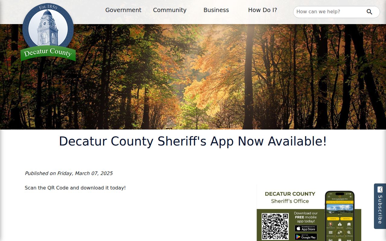 Decatur County Sheriff app announcement for arrest information and alerts