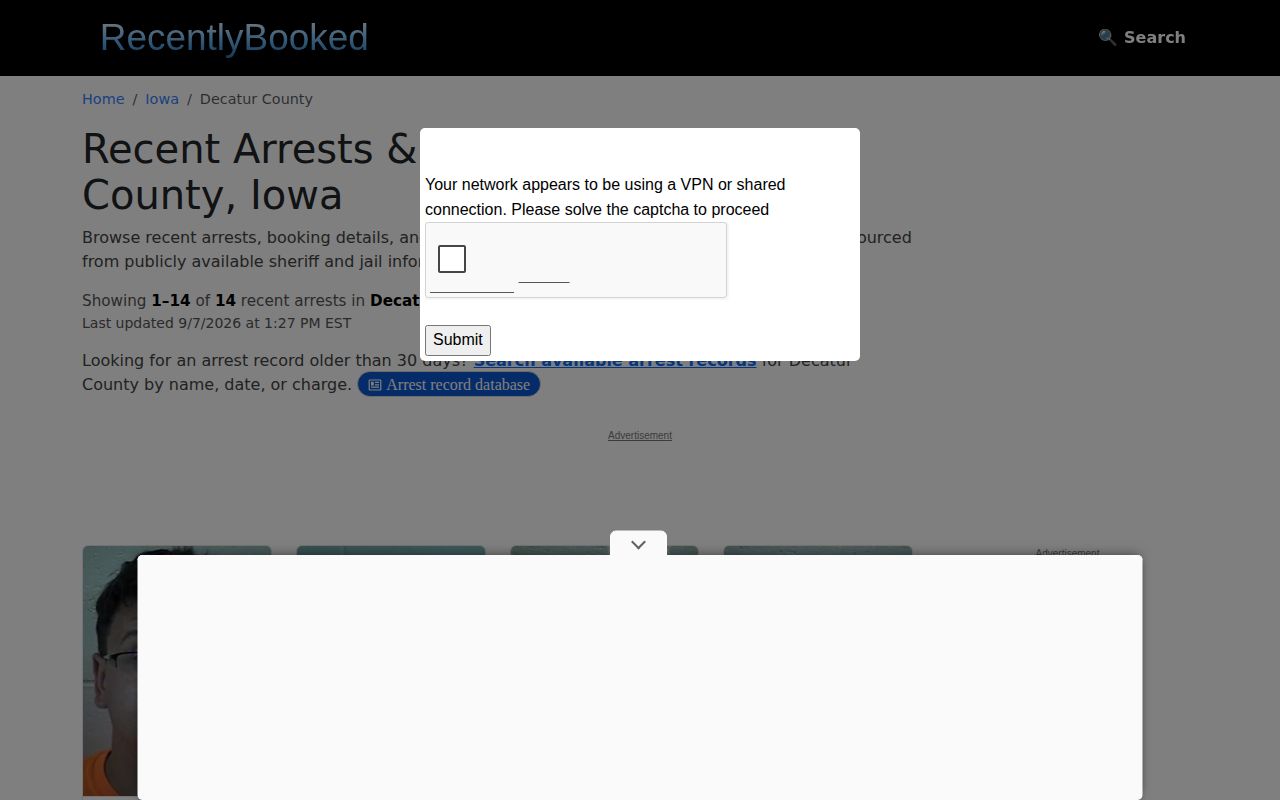Unofficial RecentlyBooked Decatur County arrest index